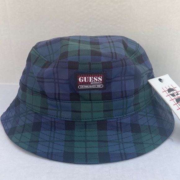 ★★Guess★★ GUESS LOGO BUCKET HAT NO1AE211 GUESS Rectangle Logo Tan/Khaki Bucket Hat, One Size Women's